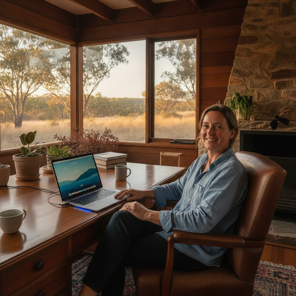 Professional computer clean-out in Abercrombie River (2795) — a happy New South Wales resident at home with a spotless, fast, quiet machine