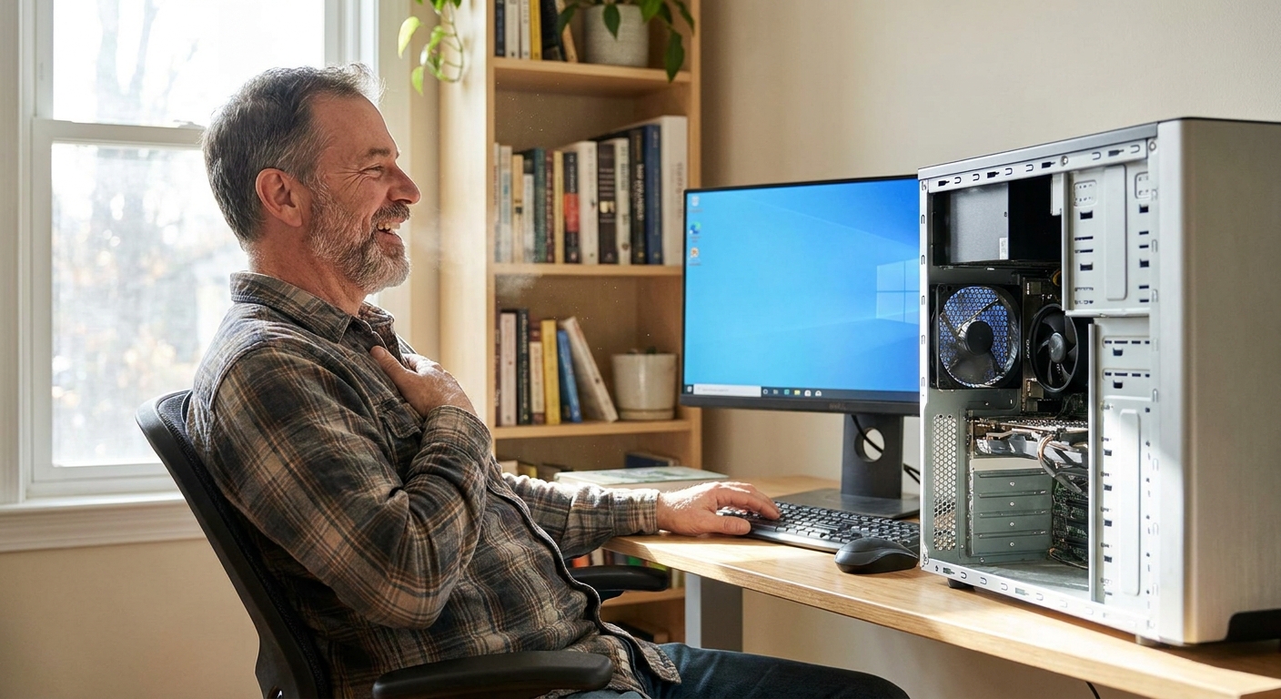 Computer cleaning in Aberfeldie 3040 — a local resident at home with a clean, fast, cool-running desktop after a professional clean-out