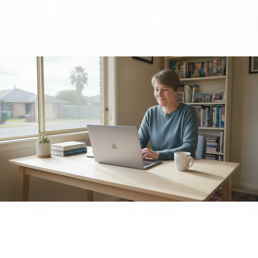 Professional computer clean-out in Adelaide Airport (5950) — a happy Australia resident at home with a spotless, fast, quiet machine