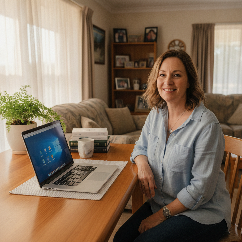 Professional computer clean-out in Albert (2873) — a happy New South Wales resident at home with a spotless, fast, quiet machine