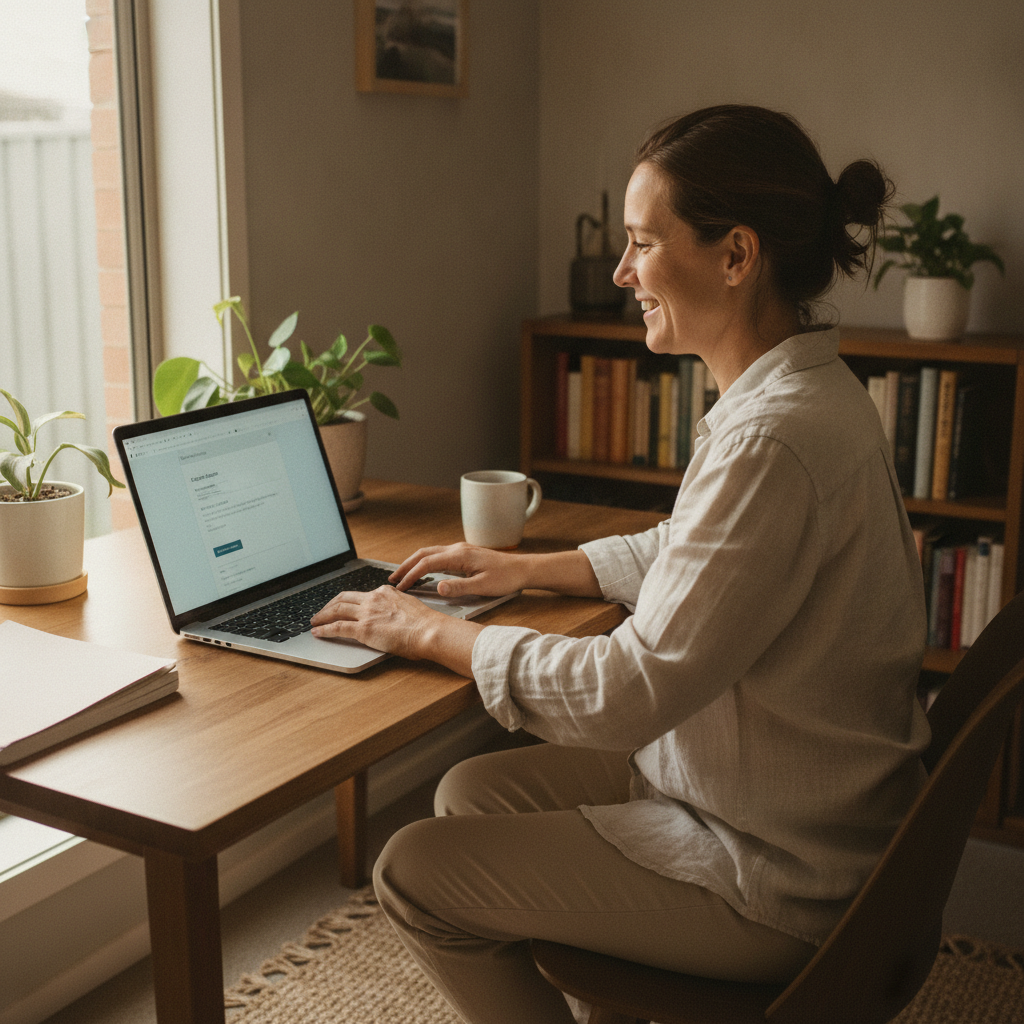 Professional computer clean-out in Alkimos (6038) — a happy Western Australia resident at home with a spotless, fast, quiet machine