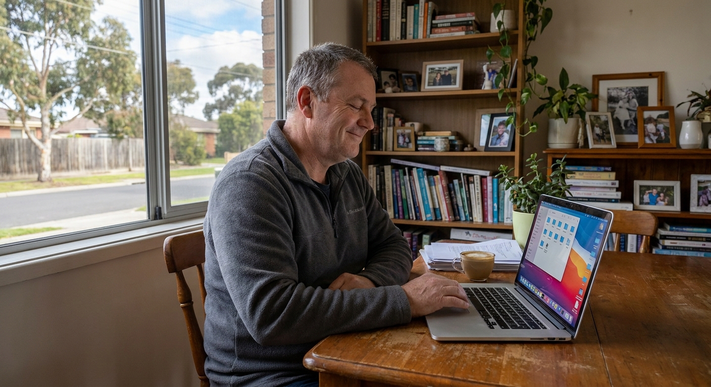 Professional computer clean-out in Altona (3018) — a happy Victoria resident at home with a spotless, fast, quiet machine