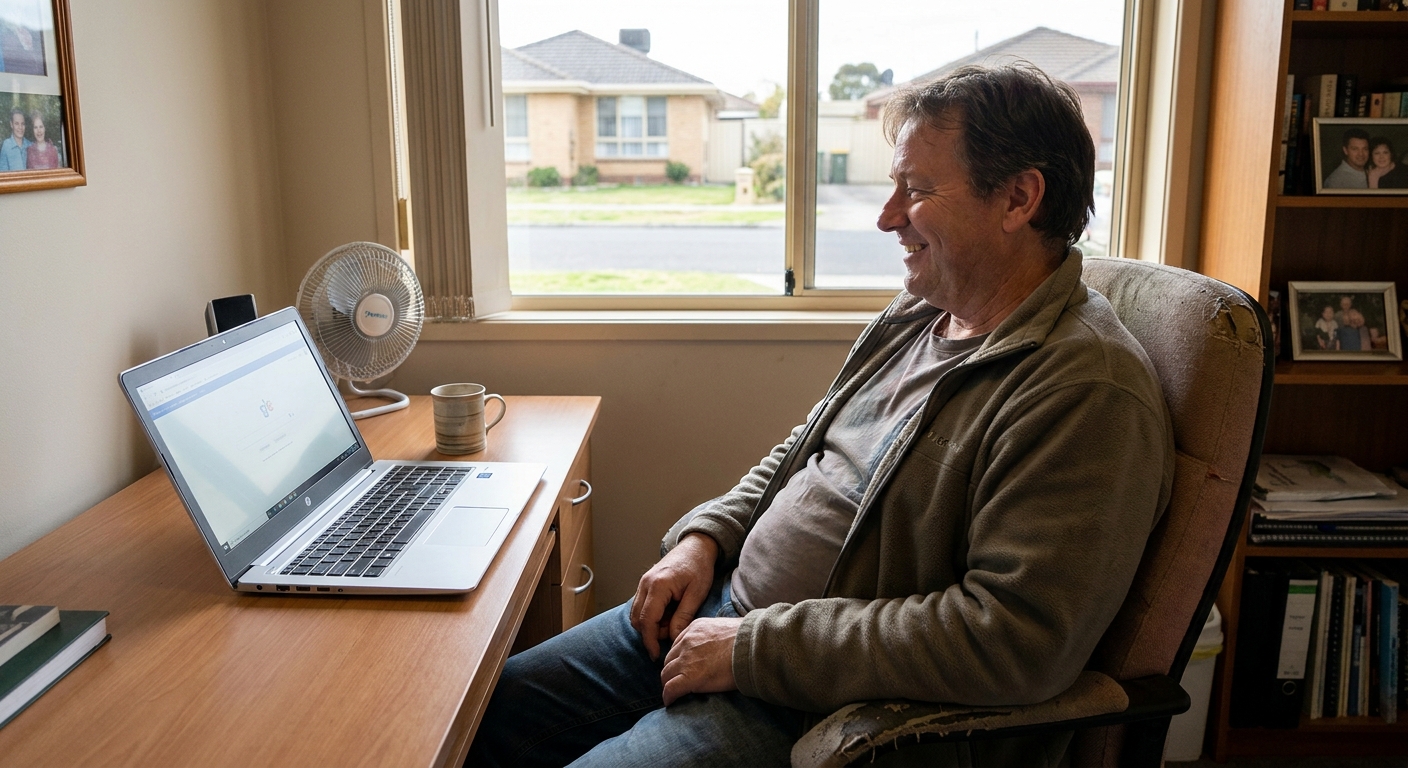 Professional computer clean-out in Altona Gate (3025) — a happy Victoria resident at home with a spotless, fast, quiet machine