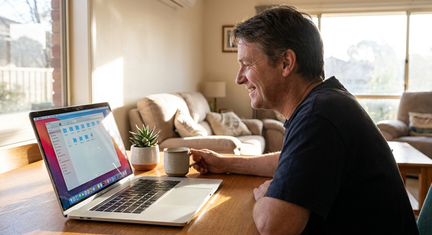 Professional computer clean-out in Amaroo (2914) — a happy the ACT resident at home with a spotless, fast, quiet machine