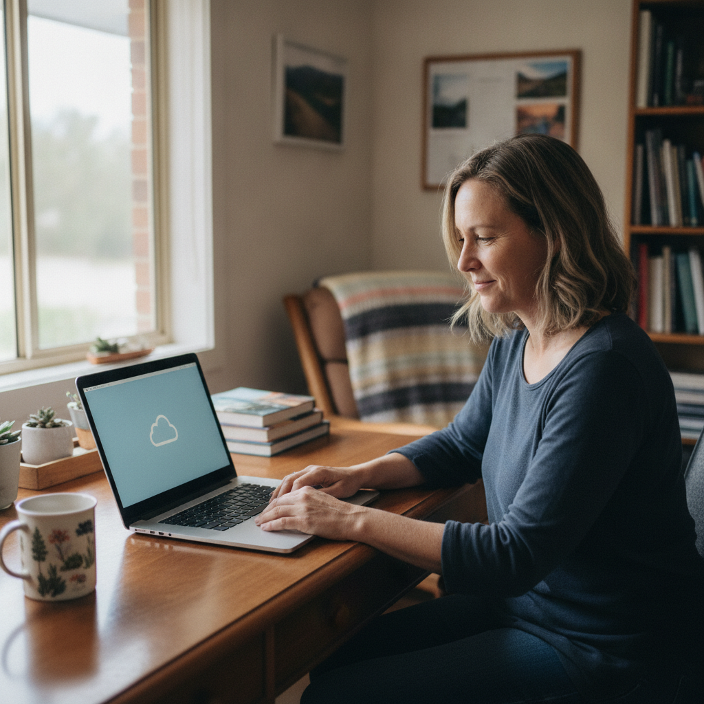 Professional computer clean-out in Arkstone (2795) — a happy New South Wales resident at home with a spotless, fast, quiet machine