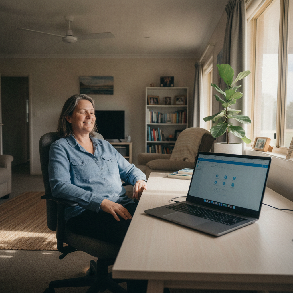 Professional computer clean-out in Armatree (2831) — a happy New South Wales resident at home with a spotless, fast, quiet machine
