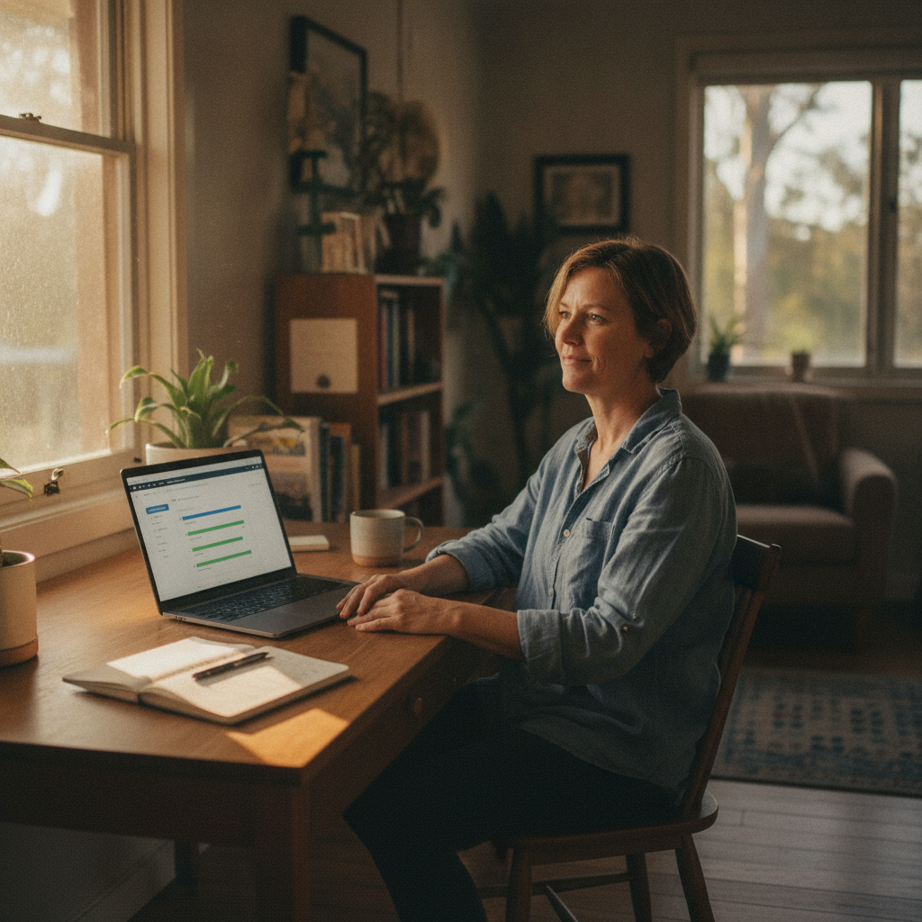 Professional computer clean-out in Ashby Heights (2463) — a happy New South Wales resident at home with a spotless, fast, quiet machine