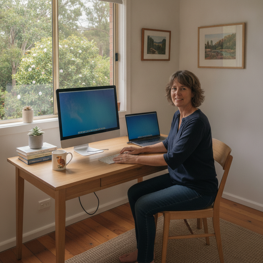 Computer cleaning in Ashgrove (4060) — a local resident at home with a clean, fast, dust-free computer running cool and quiet