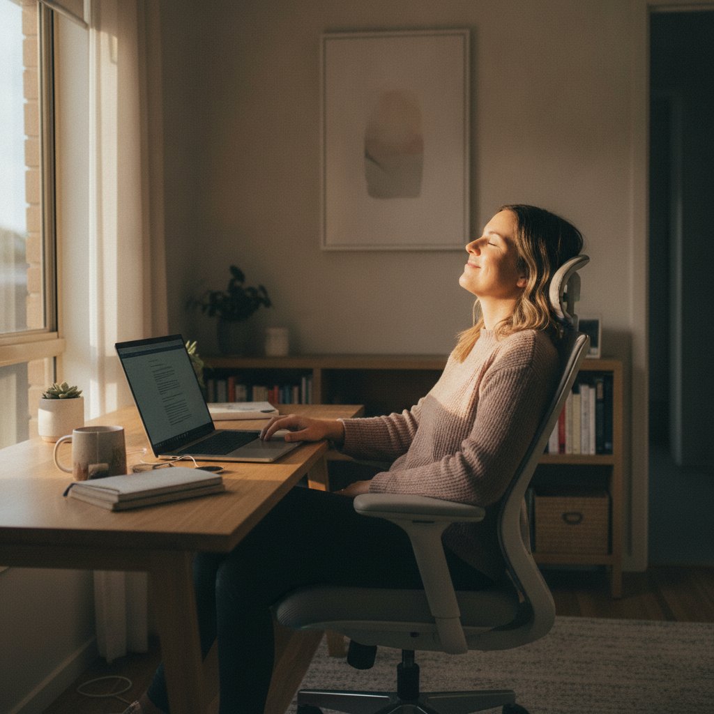 Professional computer clean-out in Ashtonfield (2323) — a happy New South Wales resident at home with a spotless, fast, quiet machine
