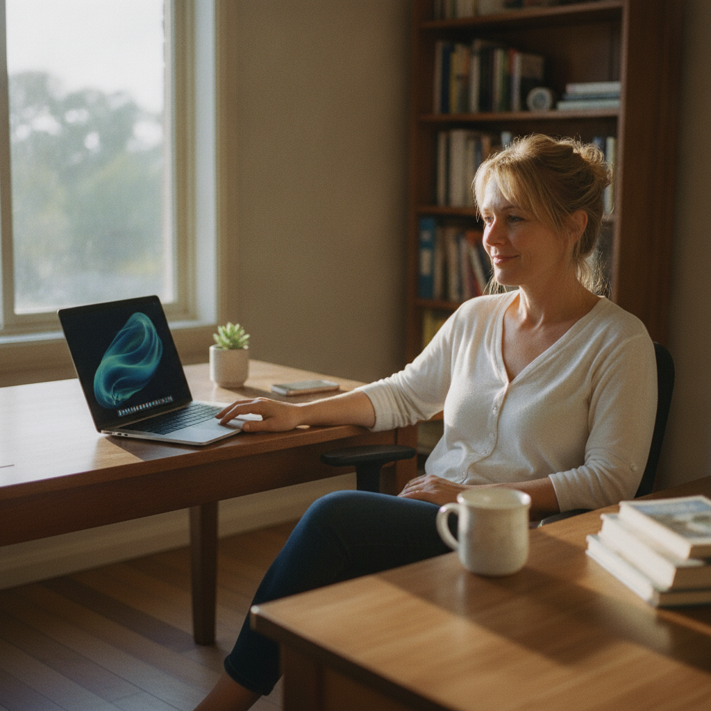 Professional computer clean-out in Atholwood (2361) — a happy New South Wales resident at home with a spotless, fast, quiet machine