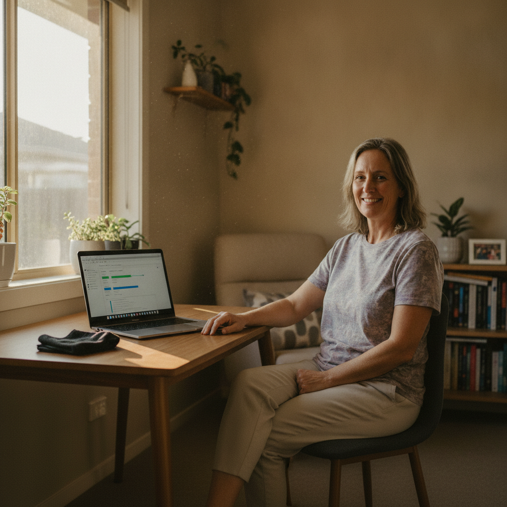 Professional computer clean-out in Austral (2179) — a happy New South Wales resident at home with a spotless, fast, quiet machine
