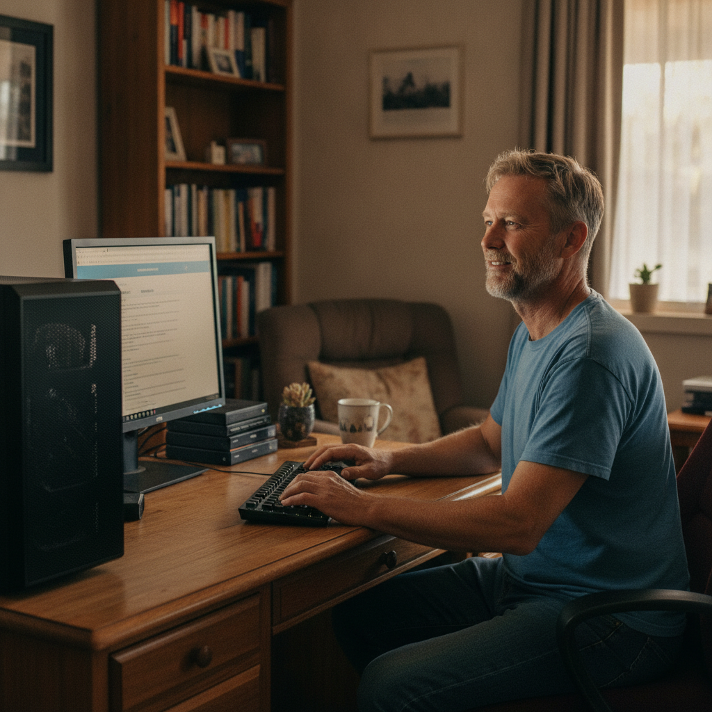 Computer cleaning in Backmede (2470) — a local resident at home with a clean, fast, dust-free computer running cool and quiet