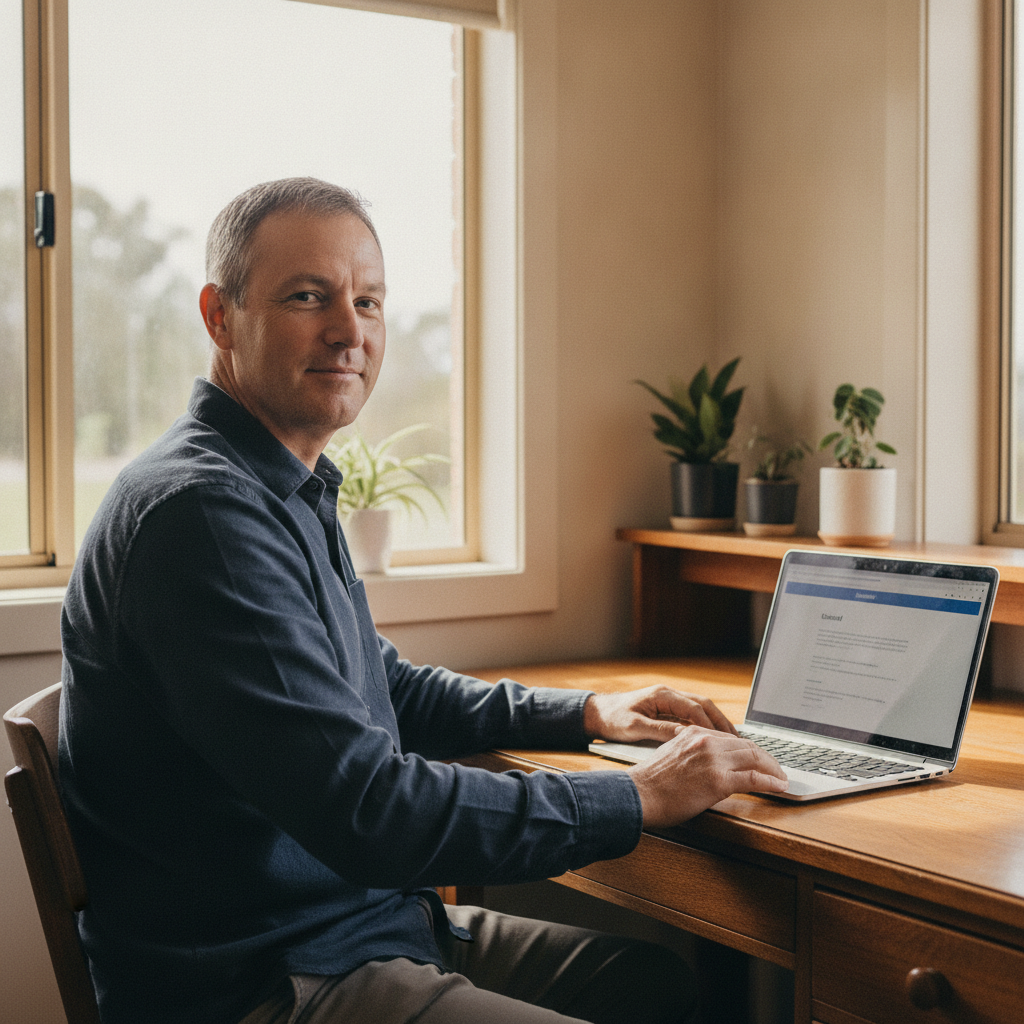 Professional computer clean-out in Backwater (2365) — a happy New South Wales resident at home with a spotless, fast, quiet machine