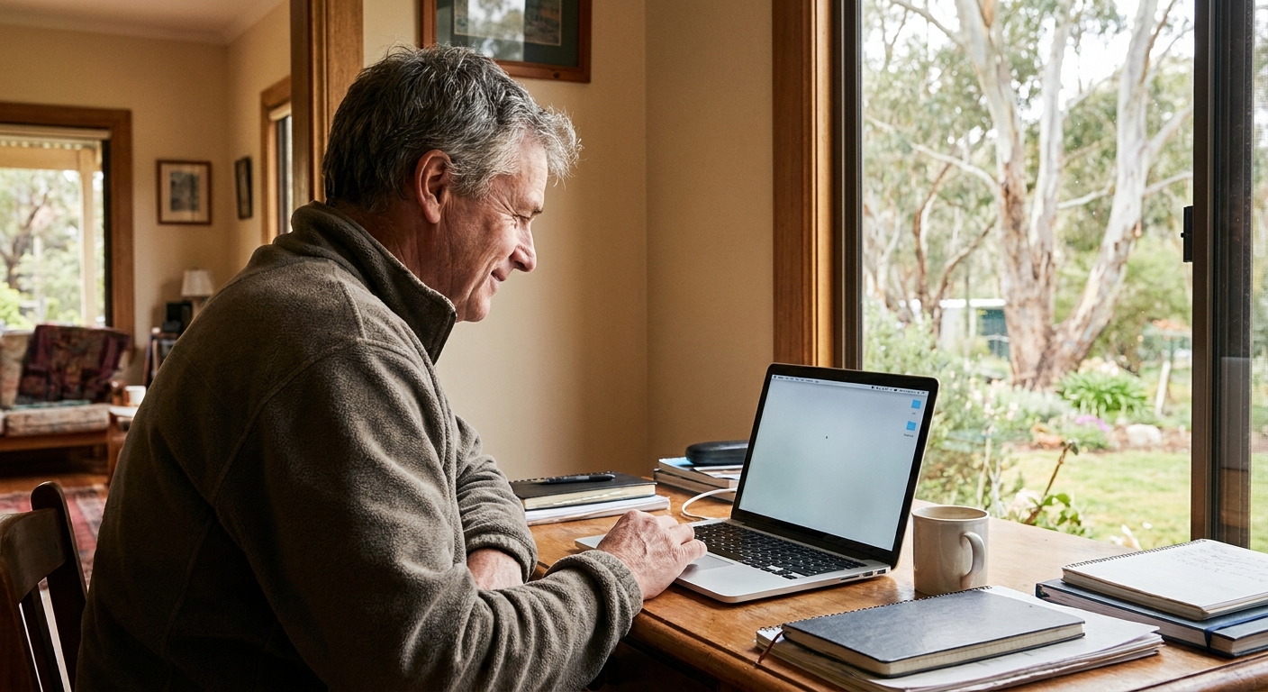 Professional computer clean-out in Badger Creek (3777) — a happy Victoria resident at home with a spotless, fast, quiet machine
