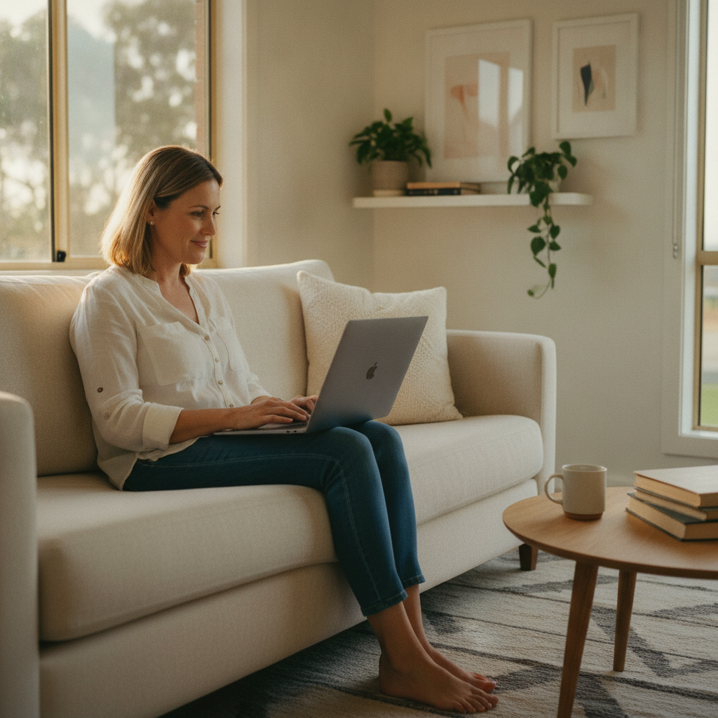Professional computer clean-out in Badgerys Creek (2555) — a happy New South Wales resident at home with a spotless, fast, quiet machine