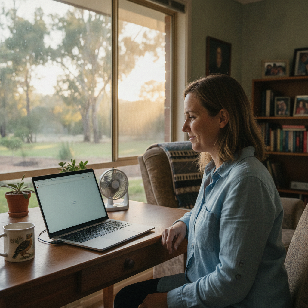 Professional computer clean-out in Baerami (2333) — a happy New South Wales resident at home with a spotless, fast, quiet machine