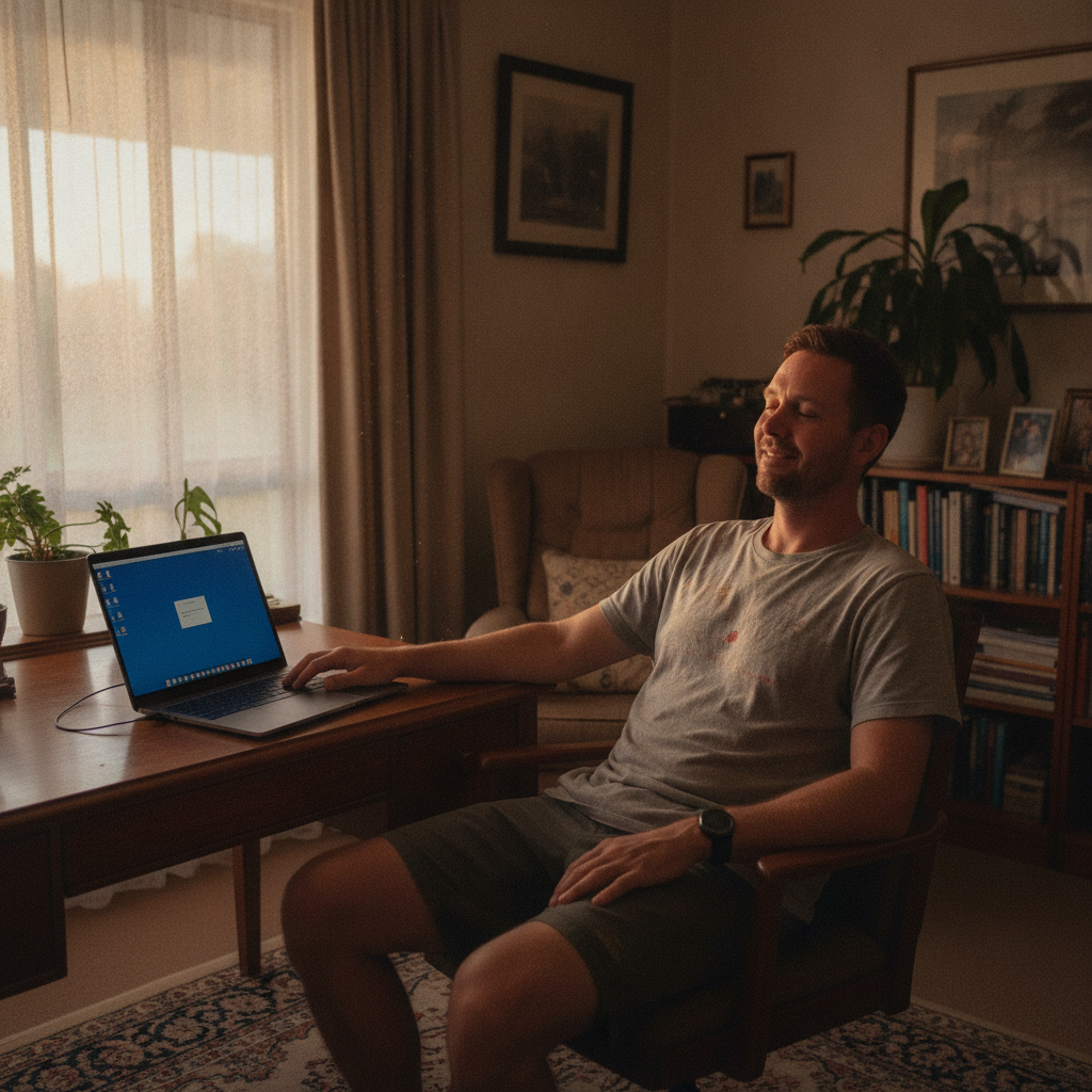 Professional computer clean-out in Bago (2446) — a happy New South Wales resident at home with a spotless, fast, quiet machine