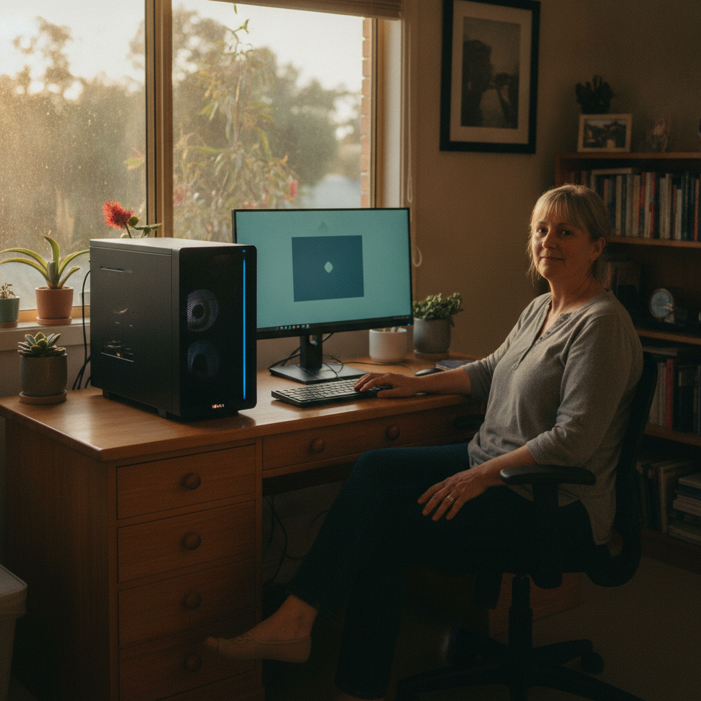 Professional computer clean-out in Bagotville (2477) — a happy New South Wales resident at home with a spotless, fast, quiet machine