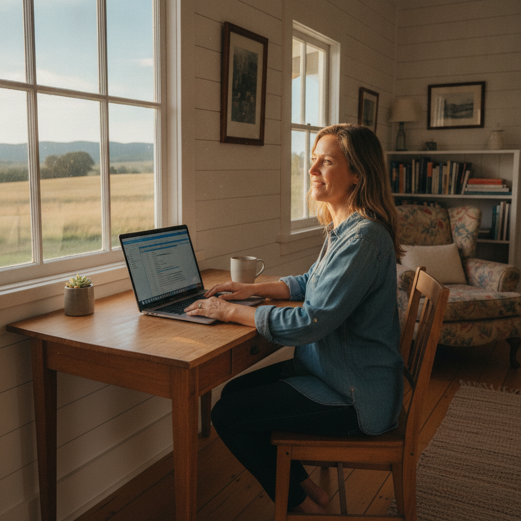 Professional computer clean-out in Bald Blair (2365) — a happy New South Wales resident at home with a spotless, fast, quiet machine