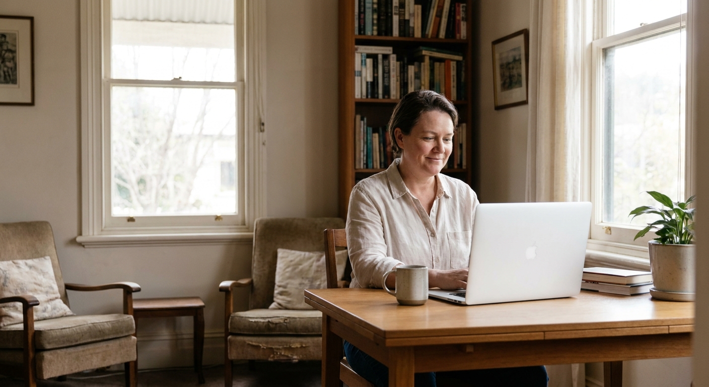 Professional computer clean-out in Ballarat Central (3350) — a happy Victoria resident at home with a spotless, fast, quiet machine