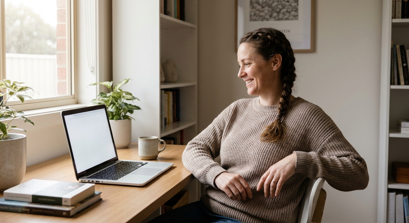 Professional computer clean-out in Ballarat West (3350) — a happy Victoria resident at home with a spotless, fast, quiet machine