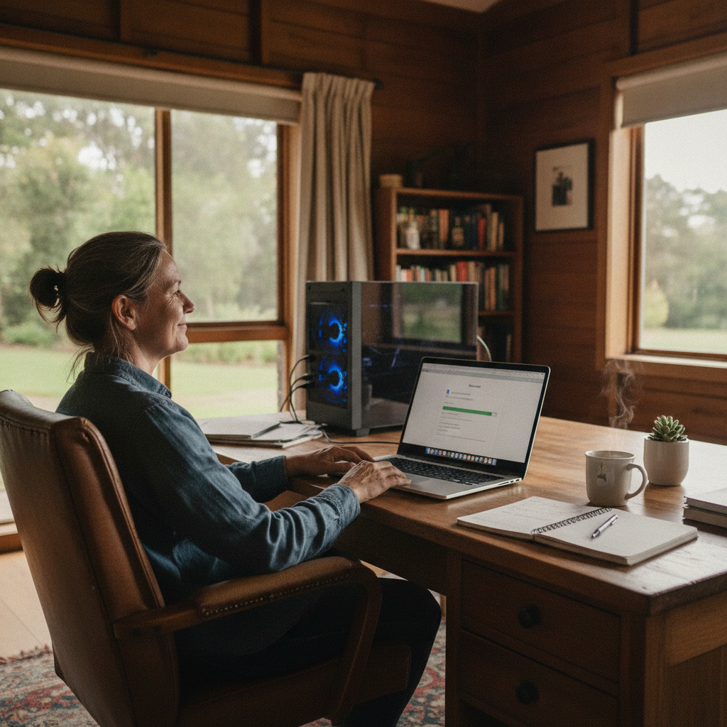 Computer cleaning in Bangor (7267) — a local resident at home with a clean, fast, dust-free computer running cool and quiet
