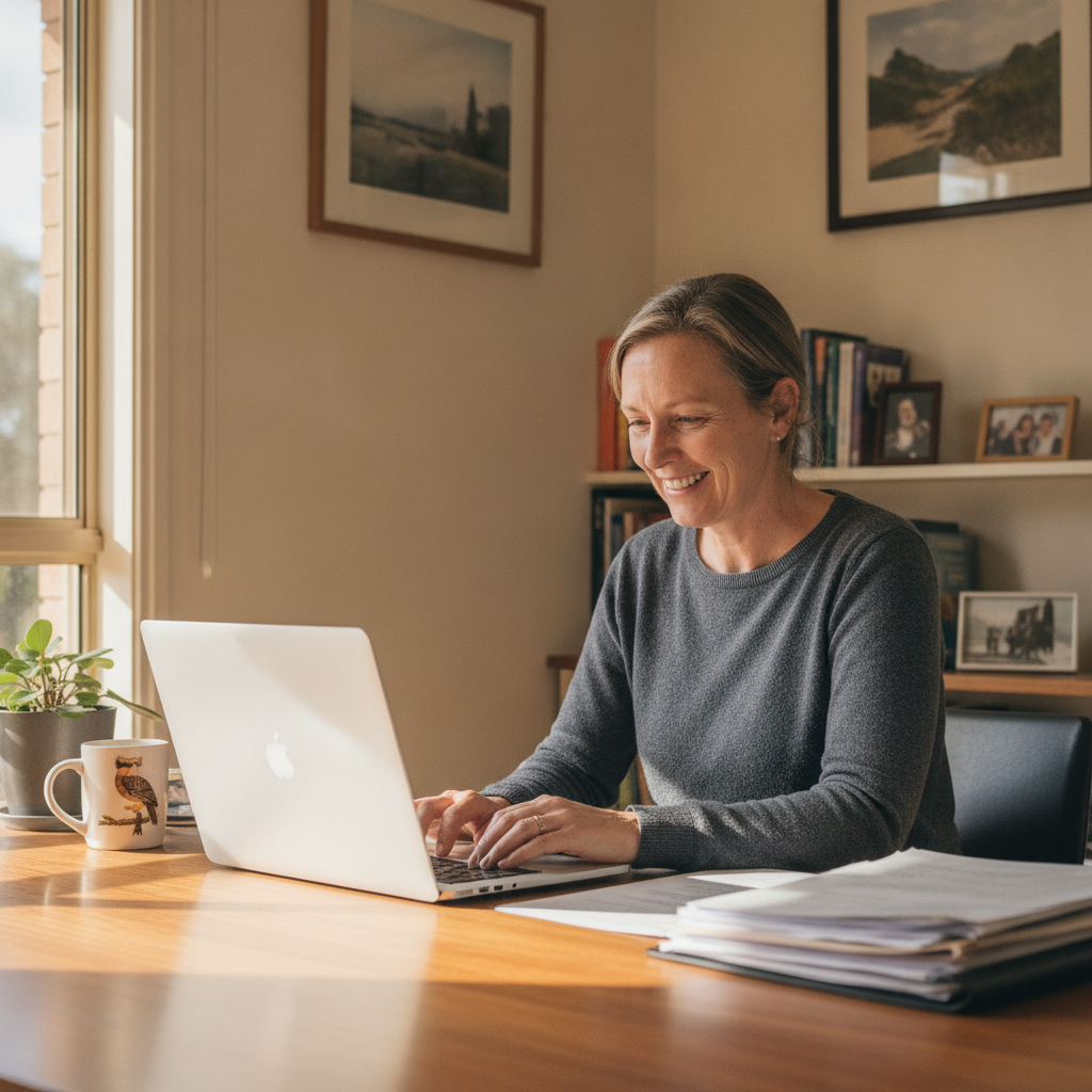 Professional computer clean-out in Banksia Park (5091) — a happy South Australia resident at home with a spotless, fast, quiet machine