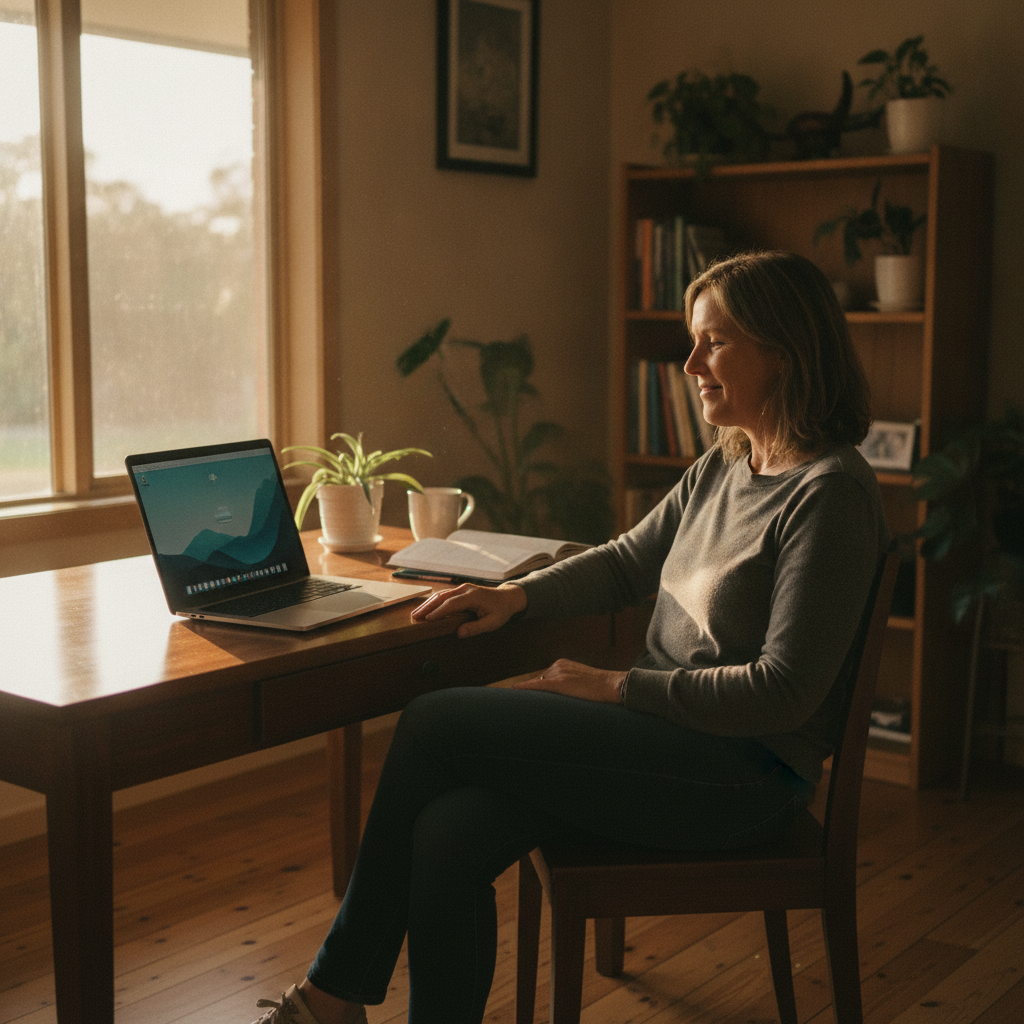 Professional computer clean-out in Barcoongere (2460) — a happy New South Wales resident at home with a spotless, fast, quiet machine