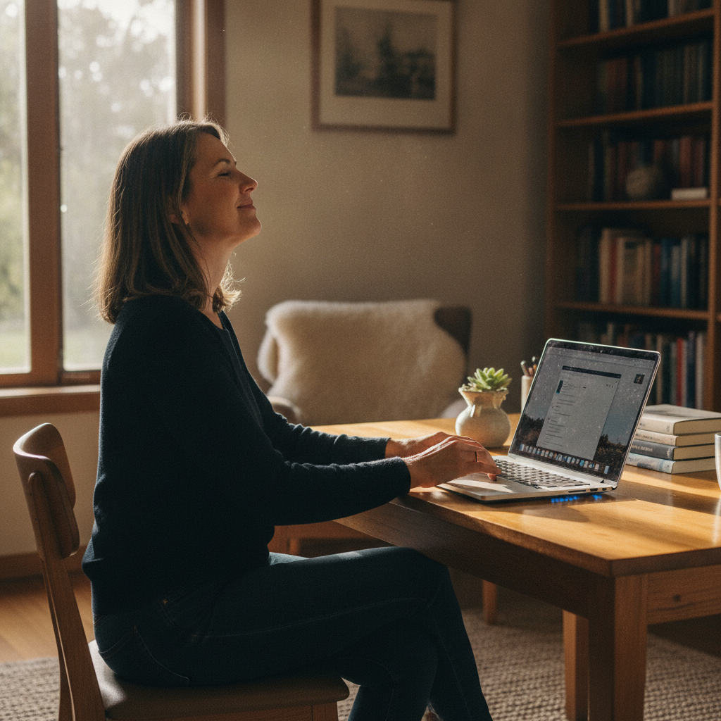 Professional computer clean-out in Baskerville (6056) — a happy Western Australia resident at home with a spotless, fast, quiet machine