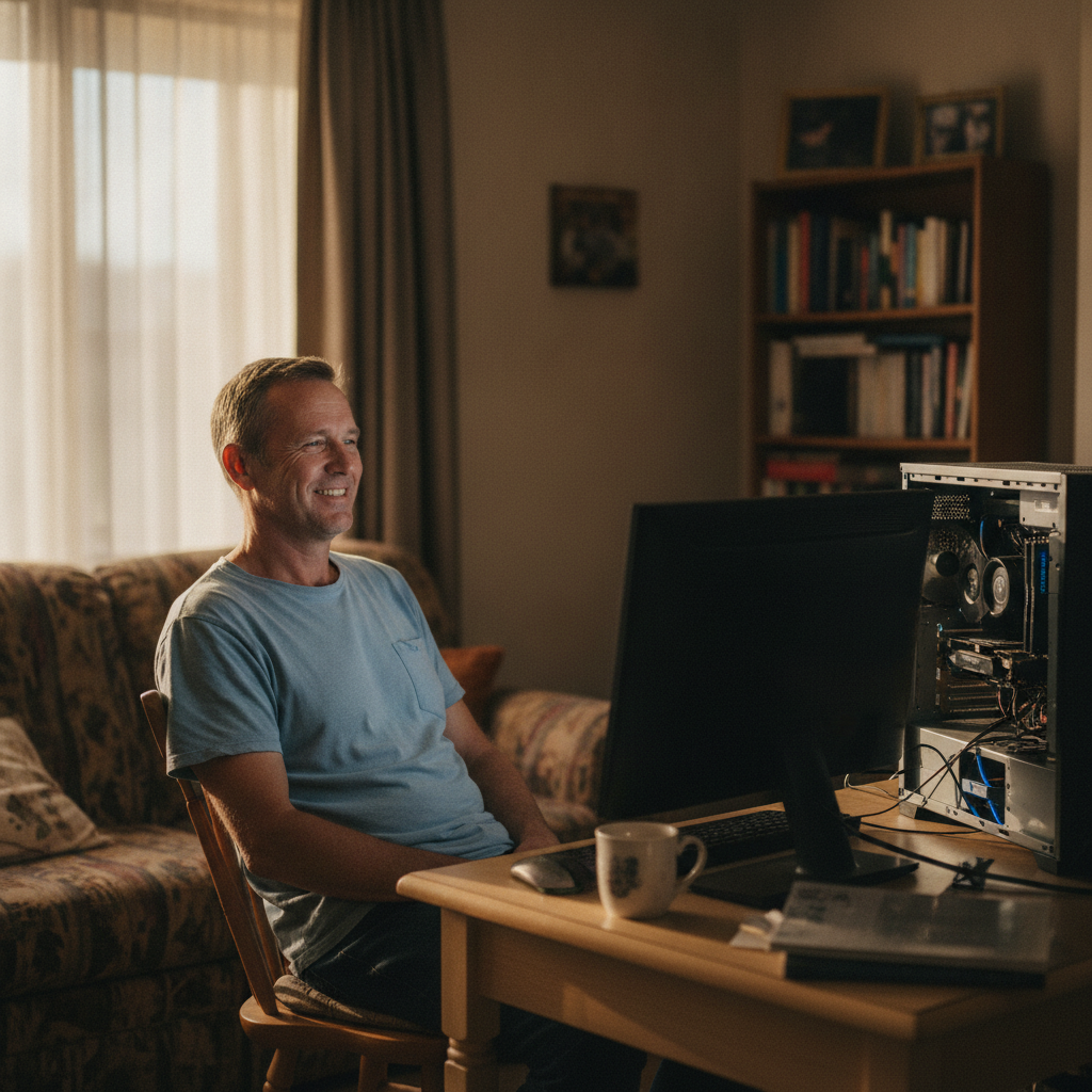 Professional computer clean-out in Bayonet Head (6330) — a happy Western Australia resident at home with a spotless, fast, quiet machine