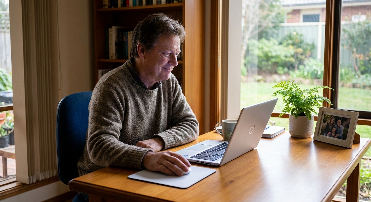 Professional computer clean-out in Beaconsfield (3807) — a happy Victoria resident at home with a spotless, fast, quiet machine