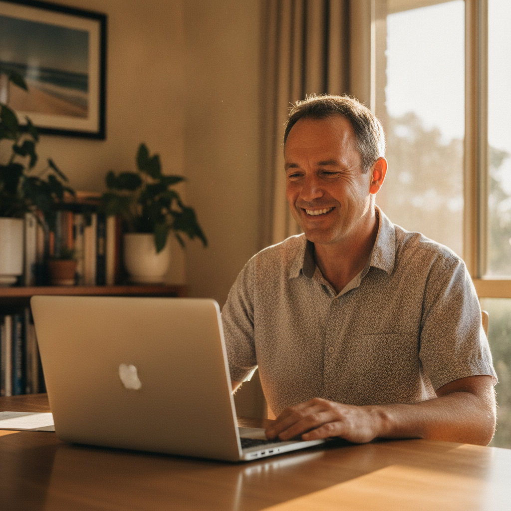 Computer cleaning in Beaumonts (5320) — a local resident at home with a clean, fast, dust-free computer running cool and quiet
