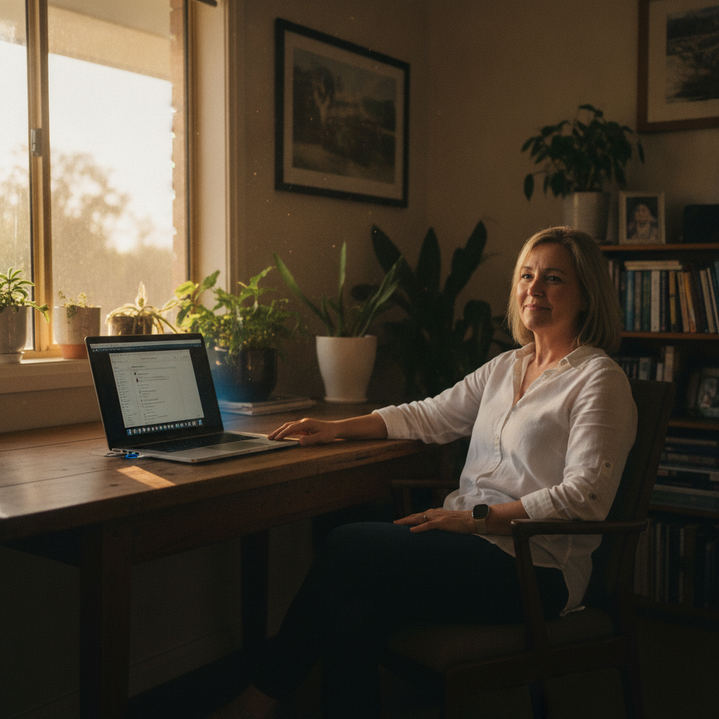 Professional computer clean-out in Bective (2340) — a happy New South Wales resident at home with a spotless, fast, quiet machine
