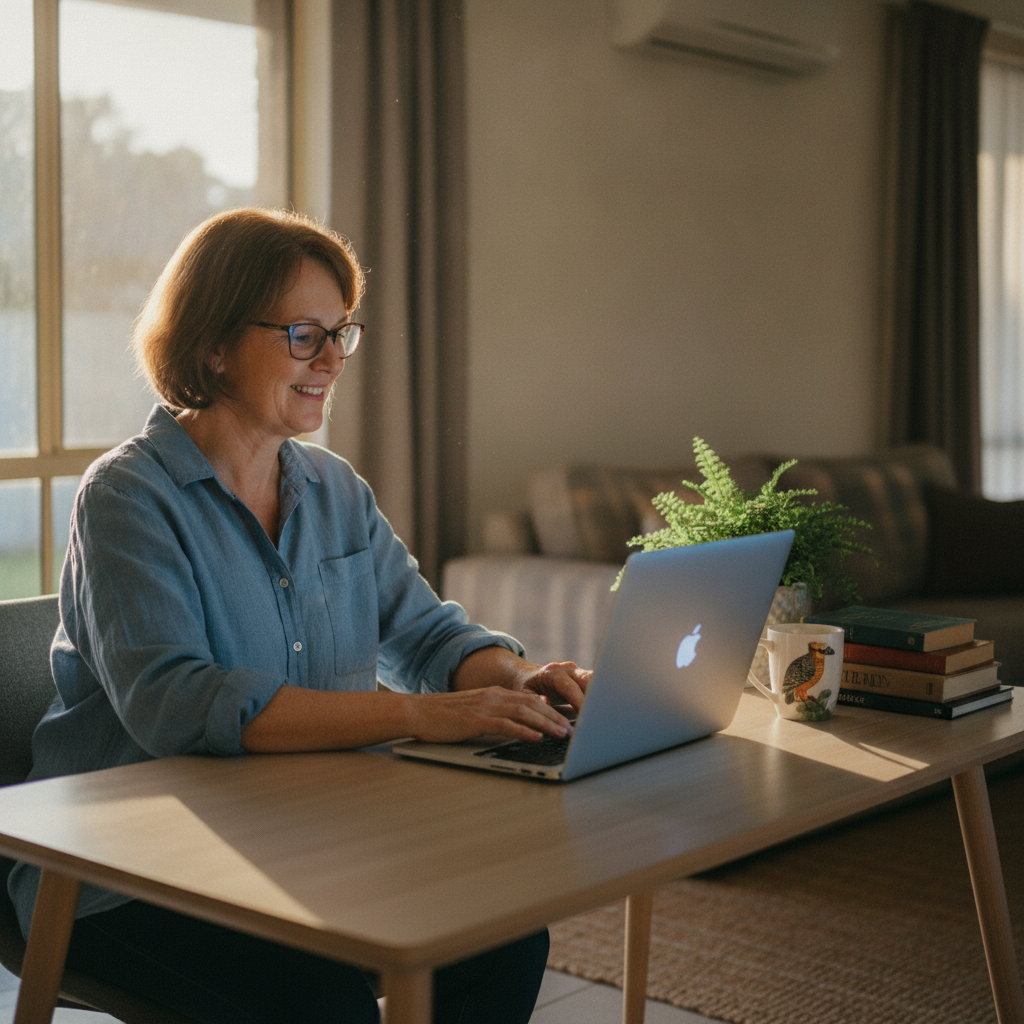 Professional computer clean-out in Beenleigh (4207) — a happy Queensland resident at home with a spotless, fast, quiet machine