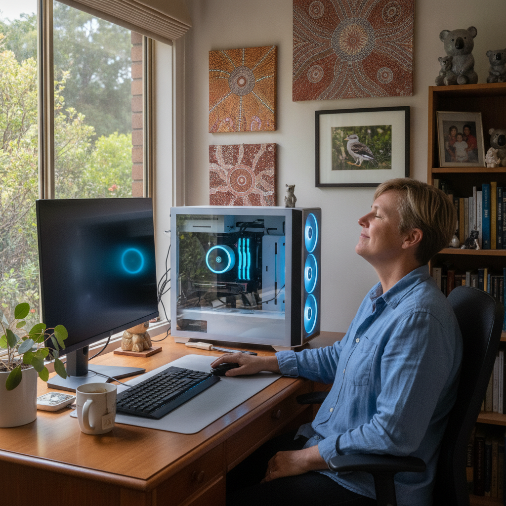 Professional computer clean-out in Belair (5052) — a happy South Australia resident at home with a spotless, fast, quiet machine
