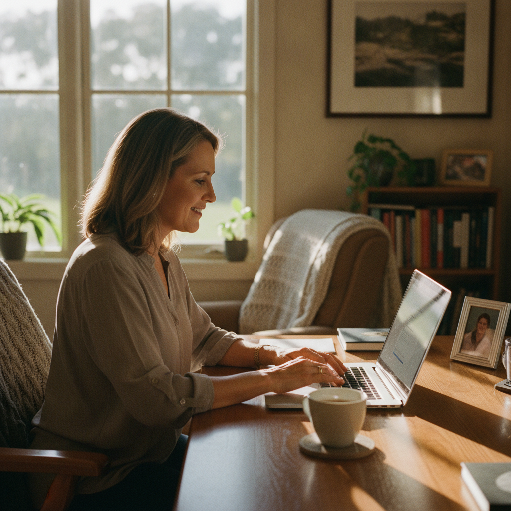 Professional computer clean-out in Belford (2335) — a happy New South Wales resident at home with a spotless, fast, quiet machine