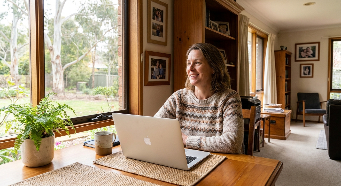 Professional computer clean-out in Belgrave (3160) — a happy Victoria resident at home with a spotless, fast, quiet machine