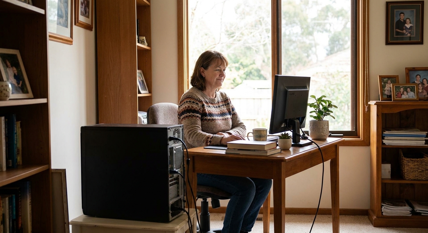 Computer cleaning in Belgrave South (3160) — a local resident at home with a clean, fast, dust-free computer running cool and quiet