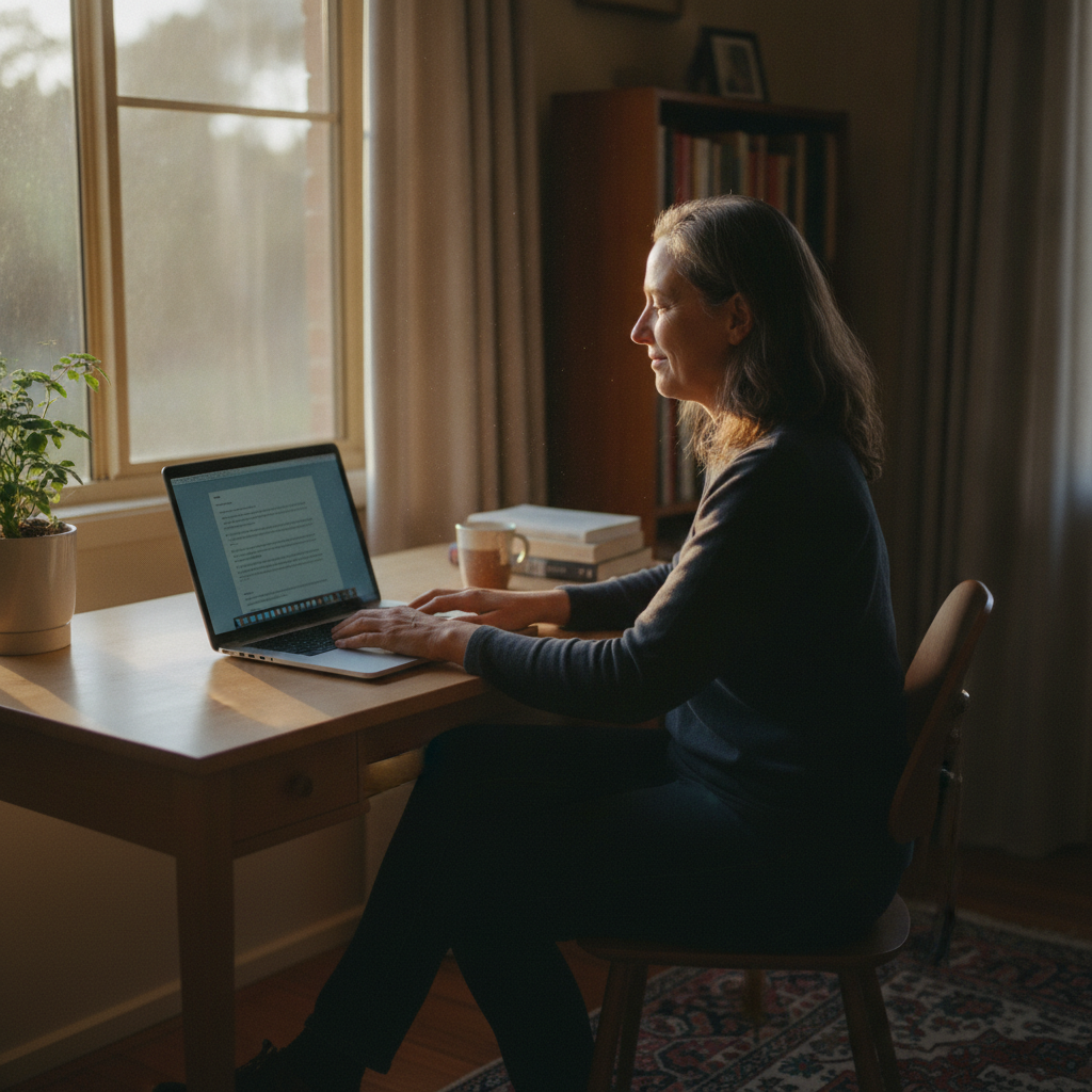 Professional computer clean-out in Bell (2786) — a happy New South Wales resident at home with a spotless, fast, quiet machine