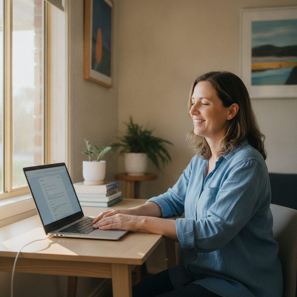 Professional computer clean-out in Bellambi (2518) — a happy New South Wales resident at home with a spotless, fast, quiet machine