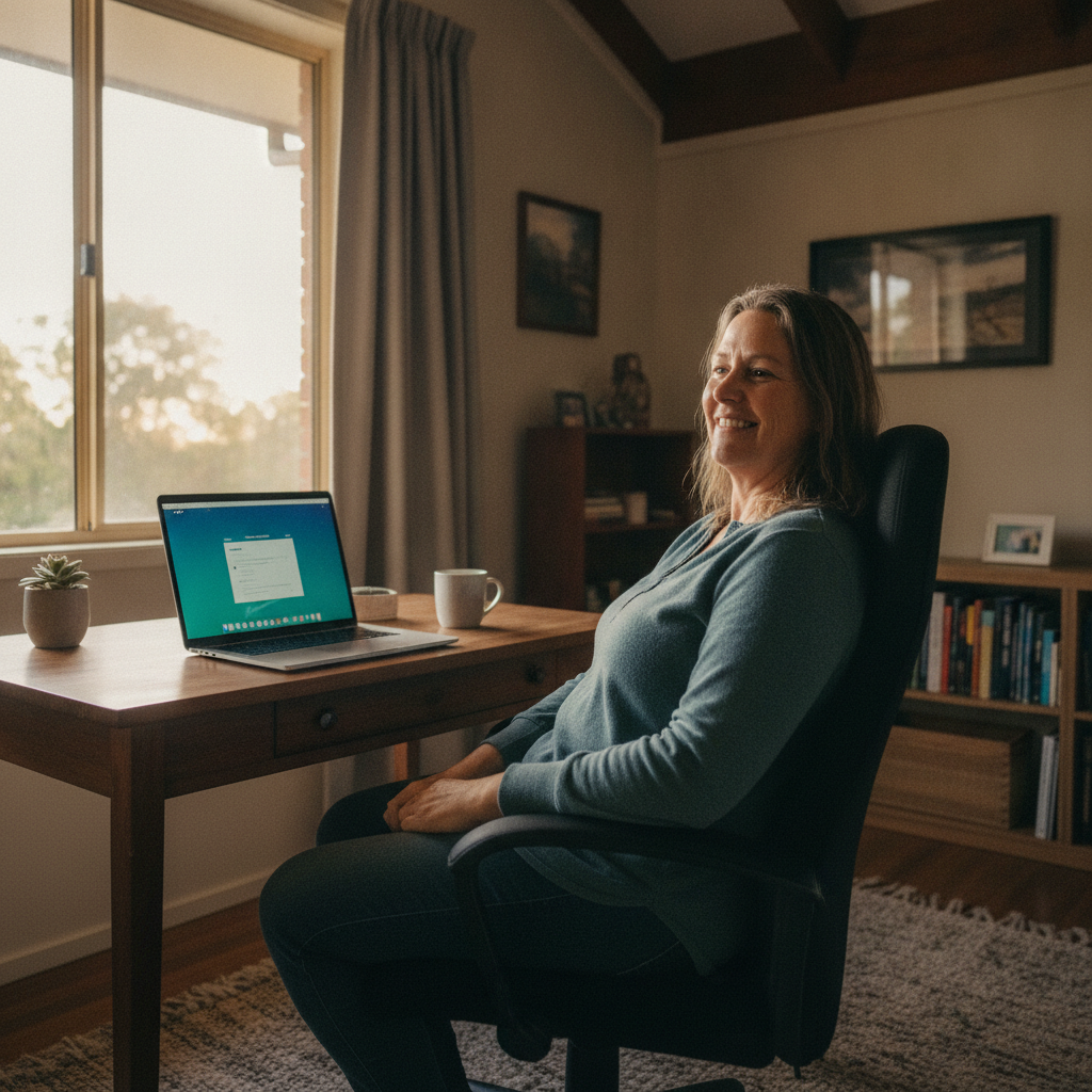 Professional computer clean-out in Bellangry (2446) — a happy New South Wales resident at home with a spotless, fast, quiet machine