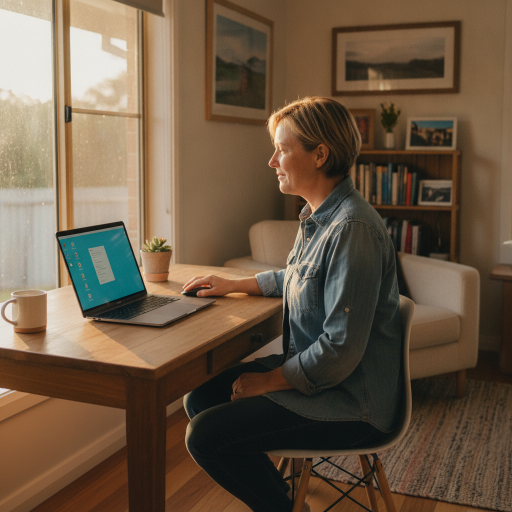 Professional computer clean-out in Bellbird (2325) — a happy New South Wales resident at home with a spotless, fast, quiet machine