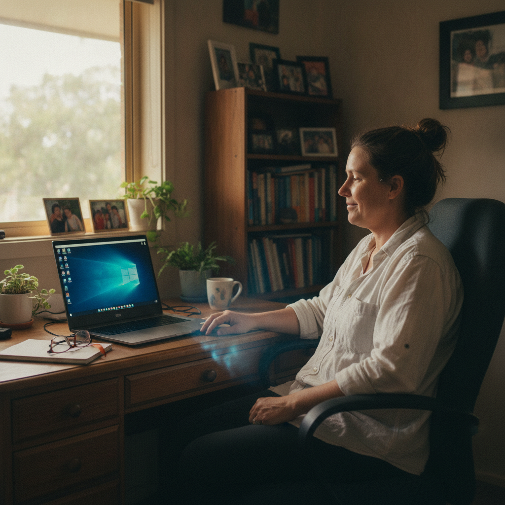 Professional computer clean-out in Bellimbopinni (2440) — a happy New South Wales resident at home with a spotless, fast, quiet machine