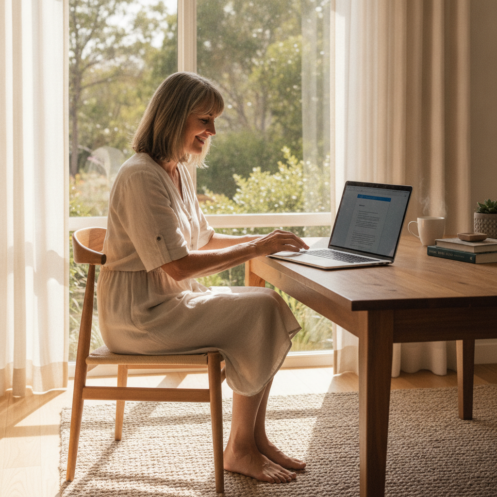 Professional computer clean-out in Belmont (4153) — a happy Queensland resident at home with a spotless, fast, quiet machine
