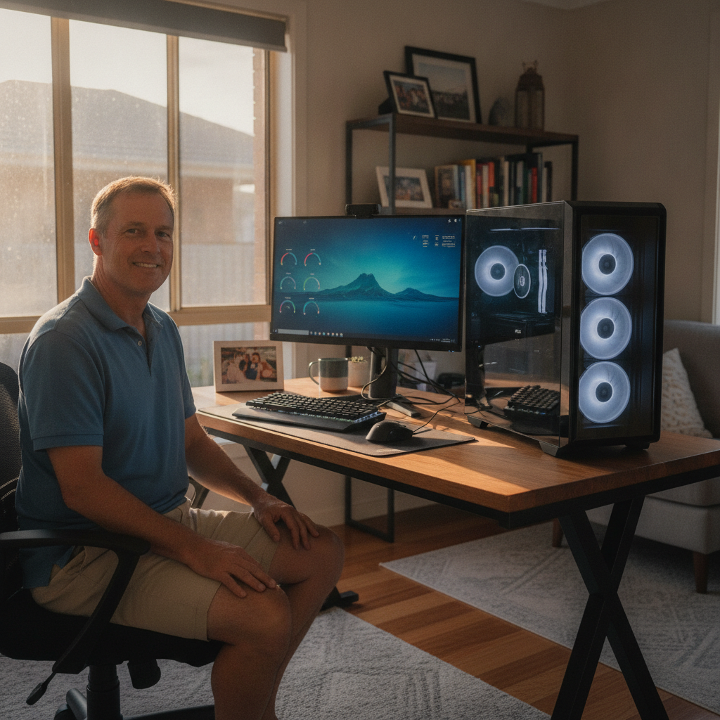 Computer cleaning in Belmont North (2280) — a local resident at home with a clean, fast, dust-free computer running cool and quiet