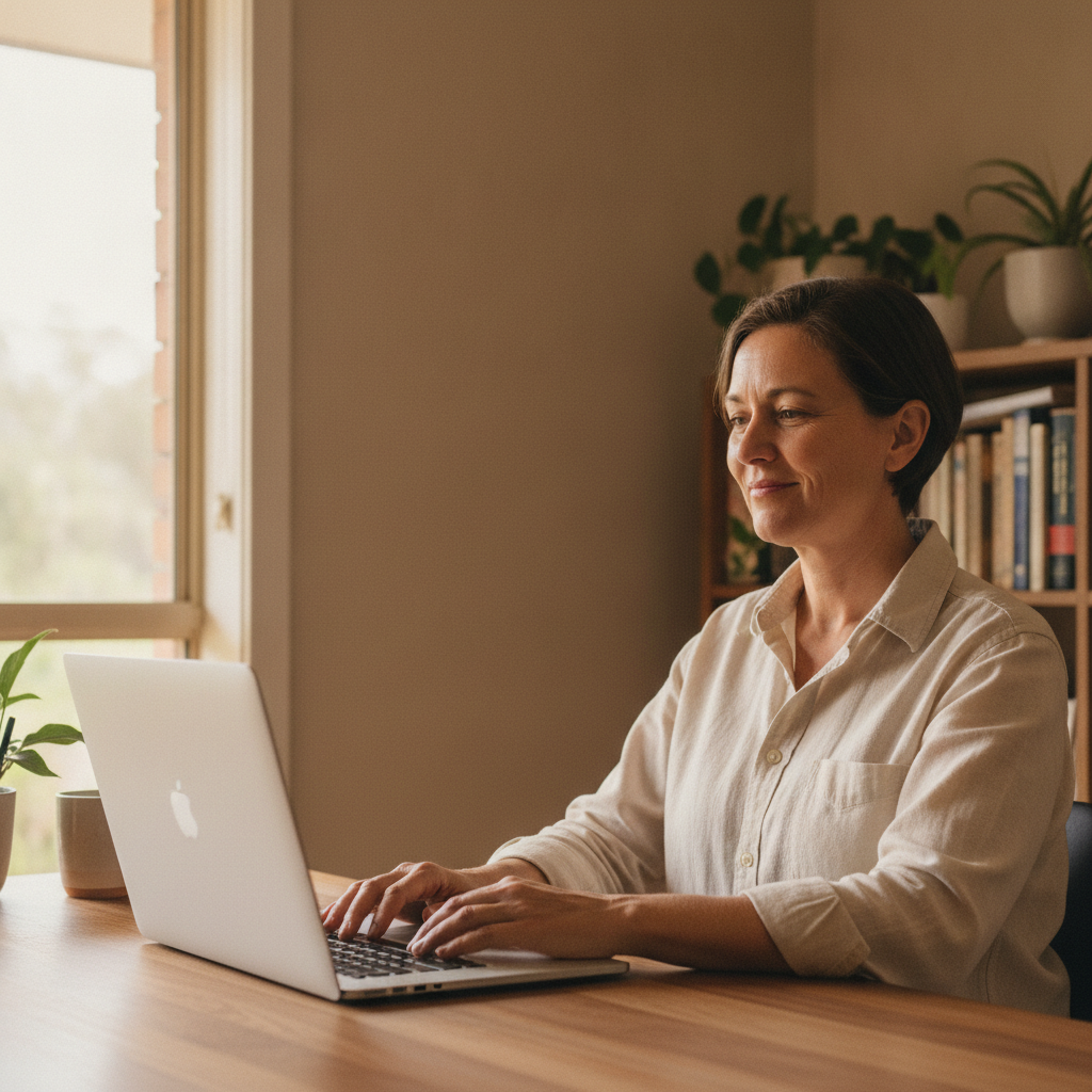 Professional computer clean-out in Beni (2830) — a happy New South Wales resident at home with a spotless, fast, quiet machine