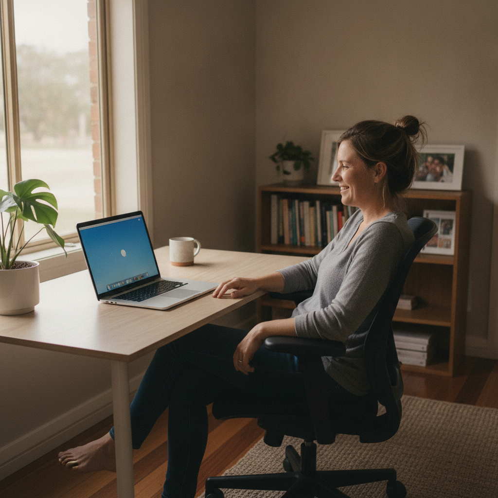 Professional computer clean-out in Biddon (2827) — a happy New South Wales resident at home with a spotless, fast, quiet machine