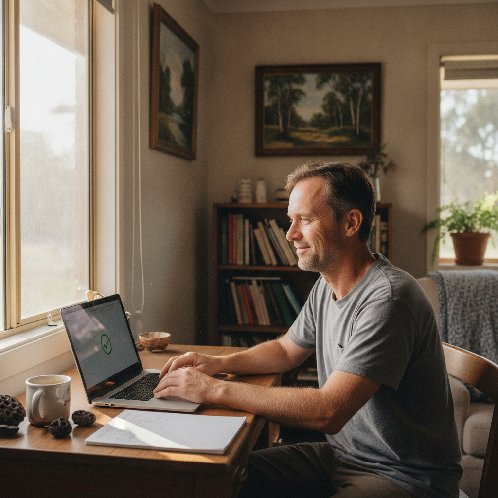 Professional computer clean-out in Black Swamp (2372) — a happy New South Wales resident at home with a spotless, fast, quiet machine