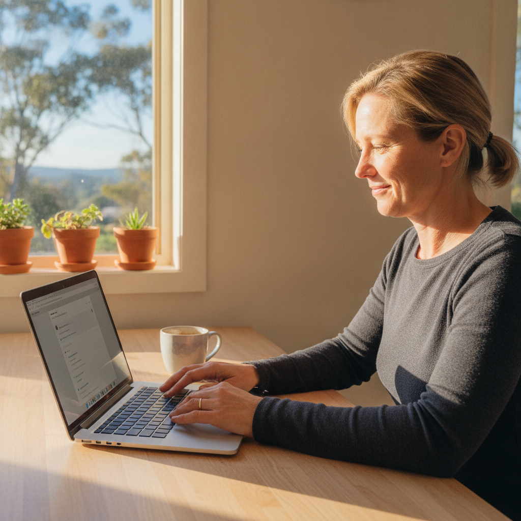 Professional computer clean-out in Blackbutt (2529) — a happy New South Wales resident at home with a spotless, fast, quiet machine