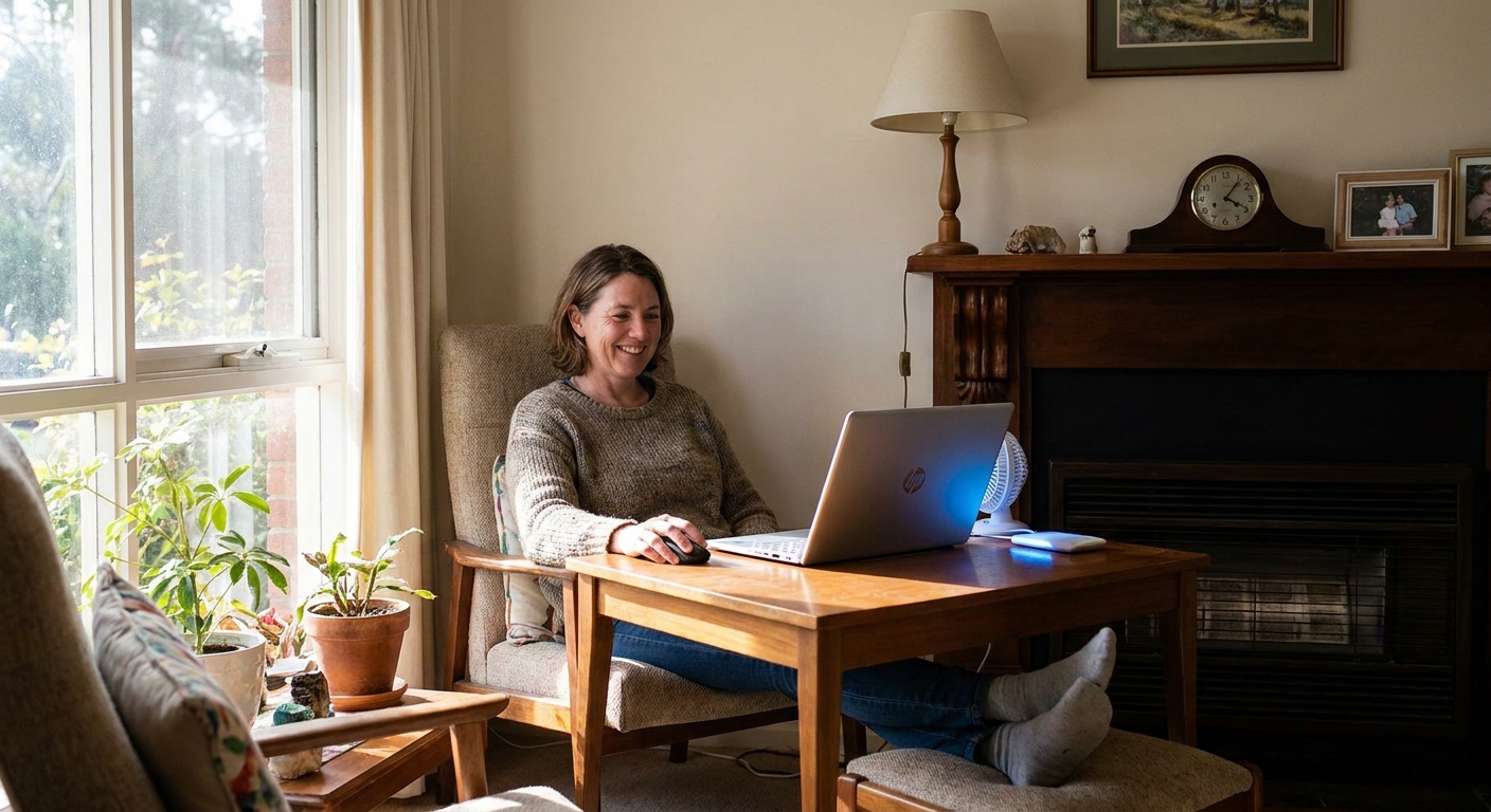 Computer cleaning in Blairgowrie (3942) — a local resident at home with a clean, fast, dust-free computer running cool and quiet